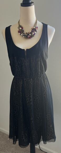Forever 21 Satiny Animal Print Under Black Mesh Sleeveless Zip Front Dress 1X - Picture 1 of 9